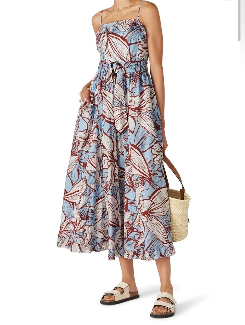 Nicholas Blue Abstract Floral/Leaf Pattern Midi/Maxi Dress, Size 4